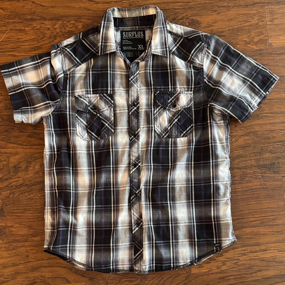 Surplus Black and White Plaid Men's Button Down Shirt